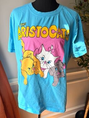Disney Aristocats Graphic Tee Blue Marie Toulouse Berlioz Shirt XL